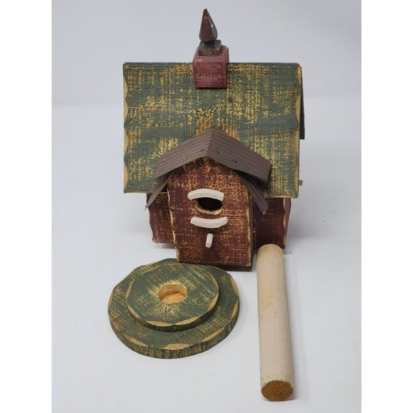 Vintage Home Interiors Wood Birdhouse On‎ A Stand Green And Brown - Picture 9 of 11